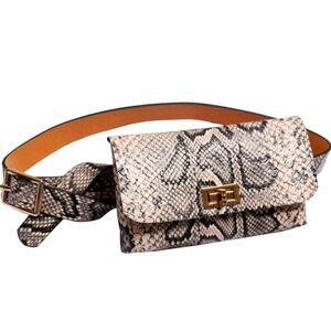 Faux Snakeskin Belt Bag with Gold Buckle